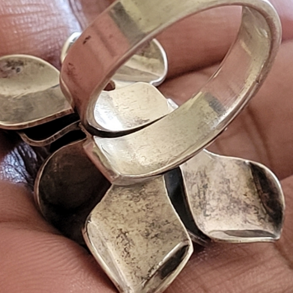Heavy Vintage 8 Sterling Silver Large Rose Flower Ring - Picture 8 of 10